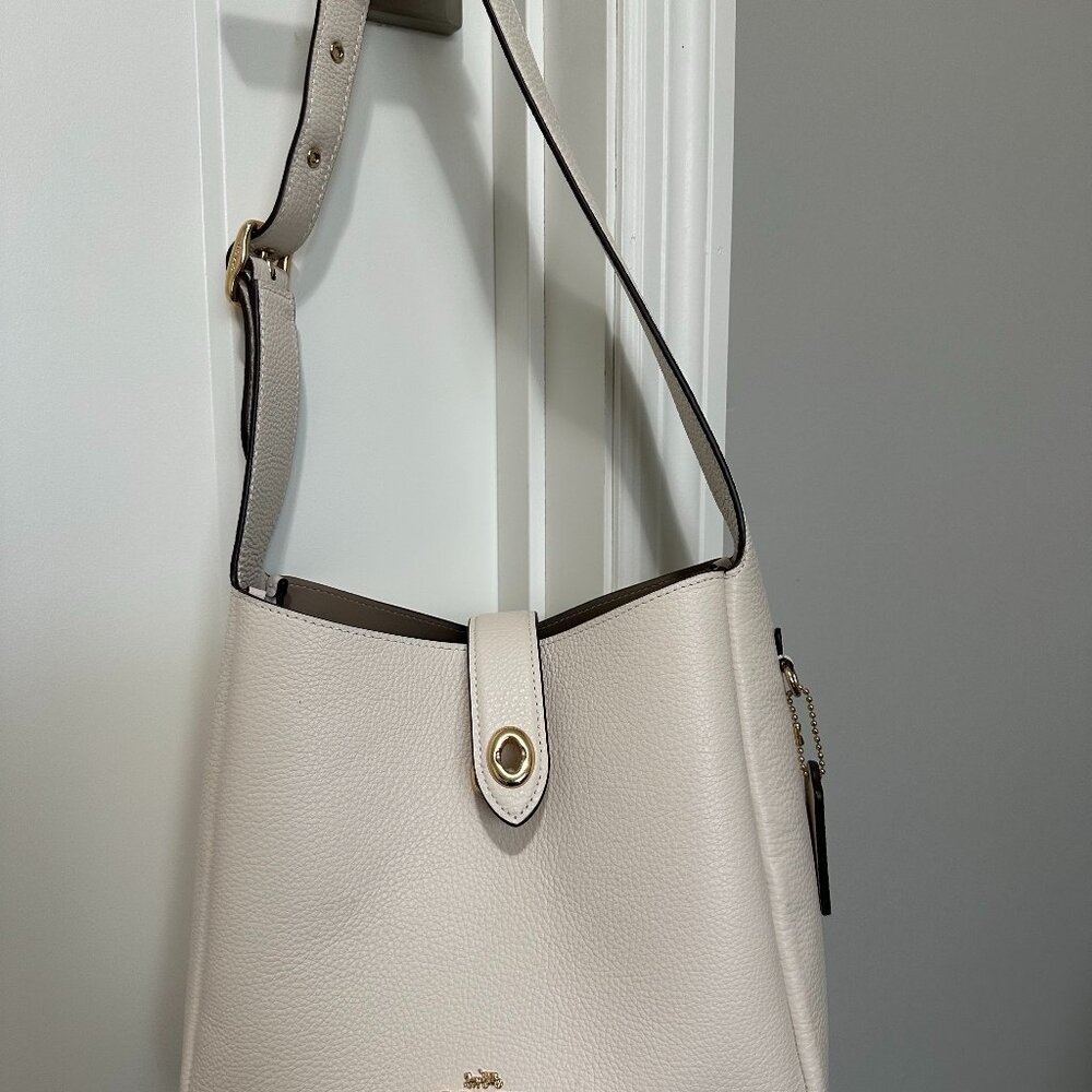 Coach Cream Pebbled Leather Hadley Crossbody Bag with Gold Hardware